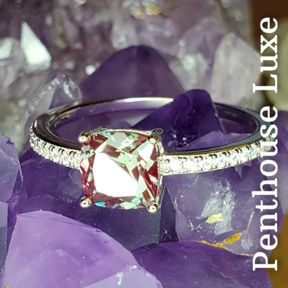 REAL 1.5ct Alexandrite Cushion Cut 925 Sterling Silver Ring